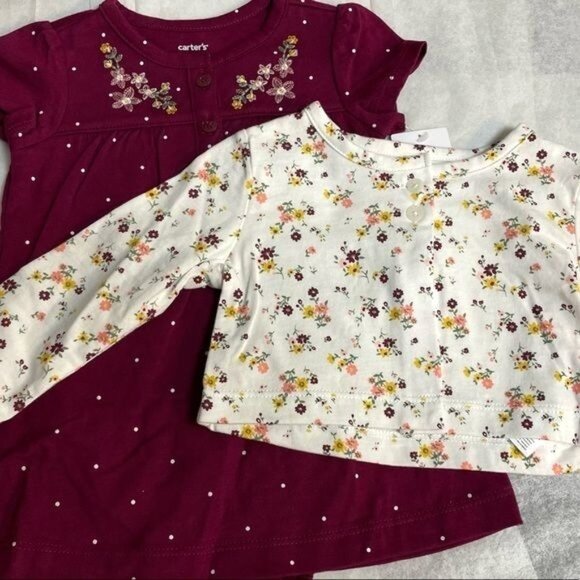 2-Piece Baby Girl Floral Bodysuit Dress & Cardigan Carter's Set 9 M - Picture 9 of 12